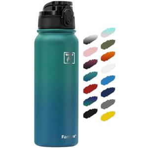 Fanhaw 20 Oz Insulated Stainless Steel Vacuum Water Bottle with Anti-Dust Pop-Open Lid - For Kids, Women, Men | Leak & Sweat Proof (Green Blue)