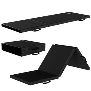 Folding Exercise Gymnastics Mat, 2'x6'x2" Gym Workout Mat with Carrying Handles 3-Fold High-Density Anti-Tear Portable Fitness Aerobics Mats for Home Gym Yoga Pilates Tumbling MMA Core Training, Black