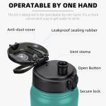 Fanhaw 20 Oz Insulated Stainless Steel Vacuum Water Bottle with Anti-Dust Pop-Open Lid - For Kids, Women, Men | Leak & Sweat Proof (Green Blue)