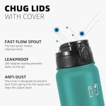 Fanhaw 20 Oz Insulated Stainless Steel Vacuum Water Bottle with Anti-Dust Pop-Open Lid - For Kids, Women, Men | Leak & Sweat Proof (Green Blue)