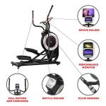Sunny Health & Fitness Electric Eliptical Trainer Elliptical Machine w/Device Holder, Programmable Monitor and Heart Rate Monitoring, 300 LB Max Weight and 20" Stride - SF-E3875, Black