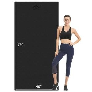 Hatha Yoga Extra Long TPE Yoga Mat 79" x 40” x 1/2" Thick Non-slip Exercise Mat for Home Gym Use, Yoga, Pilates, Fitness & Workouts (Black)