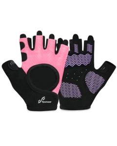 Sportneer Workout Gloves for Men & Women, Full Palm Protection Breathable Exercise Gloves w/Curved Open Back, Lightweight Fitness Gloves for Pull Up, Dumbbells, Cycling, Rowing (Black-Pink, Medium)