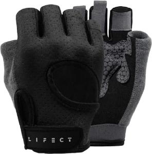 LIFECT Breathable Workout Gloves, Knuckle Weight Lifting Fingerless Gym Exercise Gloves with Curved Open Back, for Powerlifting, Crossfit, Women and Men (Black, Large)
