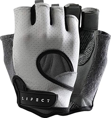 LIFECT Freedom Workout Gloves, Knuckle Weight Lifting Shorty Fingerless Gloves with Curved Open Back, for Powerlifting, Gym Women and Men(Grey, Large)
