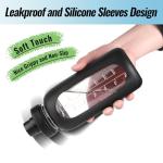 EALGRO 64 oz Glass Water Bottle With Straw and Handle, Half Gallon Sports Motivational Water Jug Flask with Silicone Sleeve, Large Water Cup with Time Marker for Travel, Gym, Black