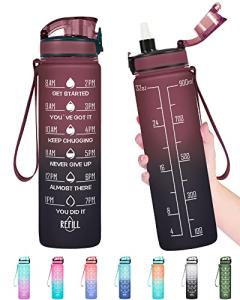 Enerbone Water Bottle, Leakproof BPA & Toxic Free, Motivational Water Bottle with Times to Drink and Straw, Fitness Sports Water Bottle with Strap for Office, Gym, Outdoor Sports
