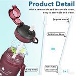 Enerbone Water Bottle, Leakproof BPA & Toxic Free, Motivational Water Bottle with Times to Drink and Straw, Fitness Sports Water Bottle with Strap for Office, Gym, Outdoor Sports