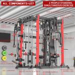 Smith Machine with Cable Crossover System, Multi-Function Squat Rack Power Cage for Home Gym, Power Rack and Packages Weight Sets (Red, L07-Smith Machine+Weight Bench)