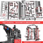 Smith Machine with Cable Crossover System, Multi-Function Squat Rack Power Cage for Home Gym, Power Rack and Packages Weight Sets (Red, L07-Smith Machine+Weight Bench)