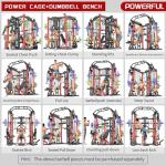 Smith Machine with Cable Crossover System, Multi-Function Squat Rack Power Cage for Home Gym, Power Rack and Packages Weight Sets (Red, L07-Smith Machine+Weight Bench)