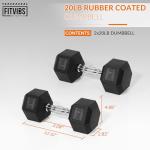 Fitvids Hex Dumbbells Rubber Coated Hand Weights Pairs for Exercises and Fitness, 20 LB Pair
