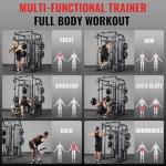 Mikolo Smith Machine with Weight Stack, Power Cage Home Gym System with LAT Pulldown & Cable Crossover, Multi-Functional Trainer with Dual Pulley System, Includes 10+ Free Attachments