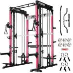 RitFit M1 & M1 Pro Smith Machine with Cable Crossover System, Multi-Function Squat Rack Power Cage for Home Gym, Power Rack and Packages Pink