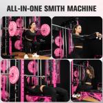 RitFit M1 & M1 Pro Smith Machine with Cable Crossover System, Multi-Function Squat Rack Power Cage for Home Gym, Power Rack and Packages Pink