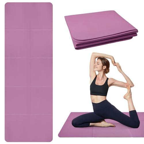 Foldable Yoga Mat, Upgraded Non-Slip Portable Fitness Mat, Waterproof TPE Travel Yoga Mat for Pilates, Gymnastics, Training & Workout, High-Density Durable Sports Mat, 72 x 24 x 0.2 Inch (Purple)