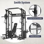 Major Fitness Drone2 Premium Smith△ Machine, All-in-One Home Gym Squat Rack with Aluminum Pulley Set, Weight Bar (BK D2AW Package(with Black Bench+230lb))