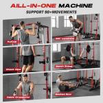 Smith Machine Home Gym, Multi-Function Power Cage with Dual Pulley Cable Crossover System, All-in-One Squat Rack with Smith Bar and Strength Training Attachments for Full-Body Workouts