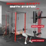 Smith Machine Home Gym, Multi-Function Power Cage with Dual Pulley Cable Crossover System, All-in-One Squat Rack with Smith Bar and Strength Training Attachments for Full-Body Workouts