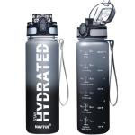 NAVTUE Water Bottle, 16OZ/ 500ML Sports Water Bottles with Time Marker Wide Mouth, Motivational and Leakproof Drink Bottle, BPA Free Tritan with Carry Strap for Gym Fitness Outdoor(1 Bottle)