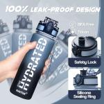 NAVTUE Water Bottle, 16OZ/ 500ML Sports Water Bottles with Time Marker Wide Mouth, Motivational and Leakproof Drink Bottle, BPA Free Tritan with Carry Strap for Gym Fitness Outdoor(1 Bottle)