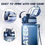 NAVTUE Water Bottle, 16OZ/ 500ML Sports Water Bottles with Time Marker Wide Mouth, Motivational and Leakproof Drink Bottle, BPA Free Tritan with Carry Strap for Gym Fitness Outdoor(1 Bottle)