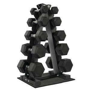 Fitvids Rubber Coated Hex Dumbbell Weight Set and Storage Rack, 100LB Set or 150LB Set, 5-20 lbs Pairs or 5-25 lbs Pairs