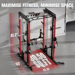 RitFit M1 Pro SmithMachine with Cable Crossover System, Multi-Function Squat Rack Power Cage for Home Gym, Power Rack and Packages Red（bp260 Package）