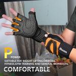 ihuan Ventilated Weight Lifting Gym Workout Gloves with Wrist Wrap Support for Men & Women, Full Palm Protection, for Weightlifting, Training, Fitness, Hanging, Pull ups (Orange, L)