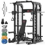 MEGASTAR Complete Home Gym System - 2000lbs Capacity All-in-One Smith Machine Package with Cable Crossover for Home Gym Garage, Includes Multi Grip, 18 Attachments, P107 Black