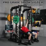 MEGASTAR Complete Home Gym System - 2000lbs Capacity All-in-One Smith Machine Package with Cable Crossover for Home Gym Garage, Includes Multi Grip, 18 Attachments, P107 Black
