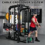 MEGASTAR Complete Home Gym System - 2000lbs Capacity All-in-One Smith Machine Package with Cable Crossover for Home Gym Garage, Includes Multi Grip, 18 Attachments, P107 Black