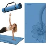 WUWAN Large Yoga Mat 75"x 40"x10mm (2/5 inch) – Extra Thick & Wide, TPE Fitness Mat, Printed Non-Slip Exercise Mat with Carrying Strap for Men & Women, Pilates, Stretching, Fitness & Workout (blue/black)