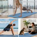 WUWAN Large Yoga Mat 75"x 40"x10mm (2/5 inch) – Extra Thick & Wide, TPE Fitness Mat, Printed Non-Slip Exercise Mat with Carrying Strap for Men & Women, Pilates, Stretching, Fitness & Workout (blue/black)