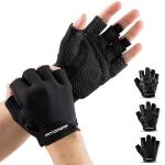 Fitgriff® Workout Gloves (Padded) for Men & Women - Fingerless Gym Gloves for Weight Lifting, Training - Full Palm Protection (Black, Size 8)