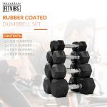 Fitvids Rubber Encased Hex Dumbbell Set Contoured Handle for Muscle Toning, Strength Building & Full Body Workout, 60LB, 100LB and 150LB Set