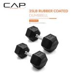CAP Barbell 35 LB Rubber Coated Hex Dumbbell Hand Weight - Pair | Chrome Handle