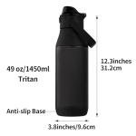 Mungoone Water Bottle, 49oz Motivational Sports Water Bottle with Handle -Tritan, BPA Free, Leakproof, Wide Mouth, Water Bottle with Fast-Flow Spout Lid for Gym, School, Office, Travel