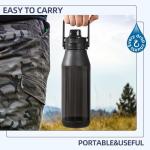 Mungoone Water Bottle, 49oz Motivational Sports Water Bottle with Handle -Tritan, BPA Free, Leakproof, Wide Mouth, Water Bottle with Fast-Flow Spout Lid for Gym, School, Office, Travel