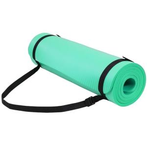 Fitvids Yoga Mat, 1/2-Inch Extra Thick High Density Exercise Mat, Anti-Tear Exercise Yoga Mat with Carrying Strap, Suitable for Various Yoga Exercises, Aqua
