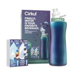 Cirkul 32oz. Chameleon Stainless Steel Water Bottle Starter Kit with Green Lid, 2 Flavor Cartridges (1 LifeSip Blackberry Blueberry, 1 GoSip Berry Blue Punch) No Sugar, Zero Calorie Drink Mix