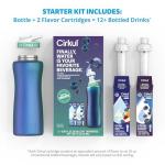 Cirkul 32oz. Chameleon Stainless Steel Water Bottle Starter Kit with Green Lid, 2 Flavor Cartridges (1 LifeSip Blackberry Blueberry, 1 GoSip Berry Blue Punch) No Sugar, Zero Calorie Drink Mix