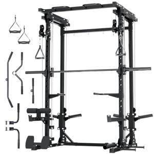Major Fitness Drone3 Smith Machine, All-in-One Home Gym Power Rack with Cable Crossover, Pull-Up Bars, T-Bar & Squat Station, Heavy-Duty Full-Body Workout for Strength Training, Black
