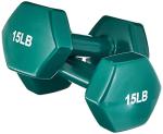 Amazon Basics Vinyl Coated Dumbbell Hand Weights, 15 Pounds, Pair, Teal