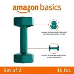 Amazon Basics Vinyl Coated Dumbbell Hand Weights, 15 Pounds, Pair, Teal