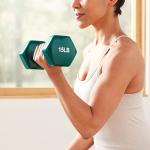 Amazon Basics Vinyl Coated Dumbbell Hand Weights, 15 Pounds, Pair, Teal