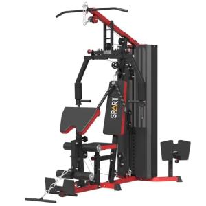 SPART Red Home Gym Station, Multifunctional Home Gym Workout Equipment, with 160LBS Weight Stack for Leg Press & Chest Fly, All in One Workout Machine Full Body Strength Training with Pulley System