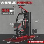 SPART Red Home Gym Station, Multifunctional Home Gym Workout Equipment, with 160LBS Weight Stack for Leg Press & Chest Fly, All in One Workout Machine Full Body Strength Training with Pulley System