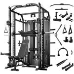 Mikolo Smith Machine with Weight Stack, Power Cage Home Gym System with LAT Pulldown & Cable Crossover, Multi-Functional Trainer with Dual Pulley System, Weight Bench, Cable attachments