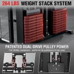 Mikolo Smith Machine with Weight Stack, Power Cage Home Gym System with LAT Pulldown & Cable Crossover, Multi-Functional Trainer with Dual Pulley System, Weight Bench, Cable attachments